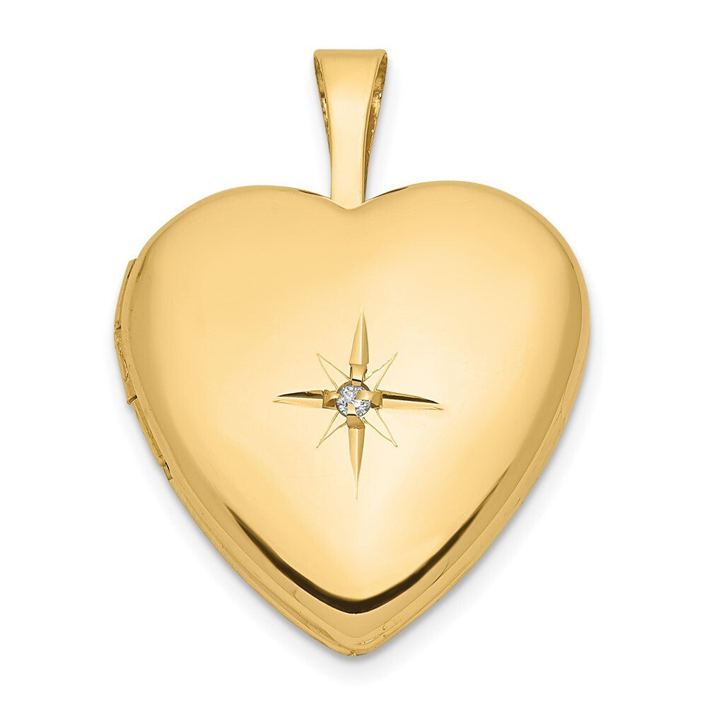 14k Yellow Gold 16mm with .01ct. Diamond Star Heart Locket Pendant for Women