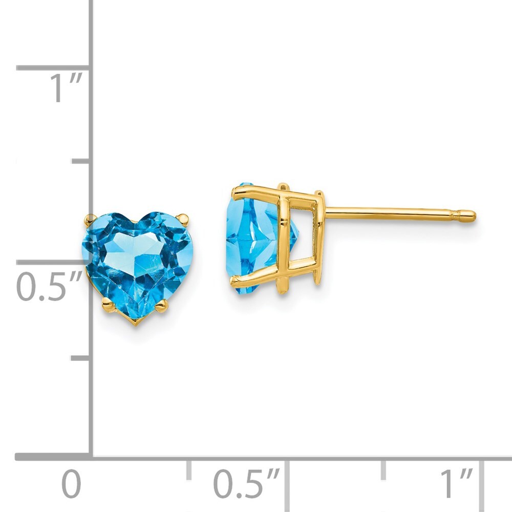 14k Yellow Gold 7mm Heart Blue Topaz Stud Earrings Gift for Women