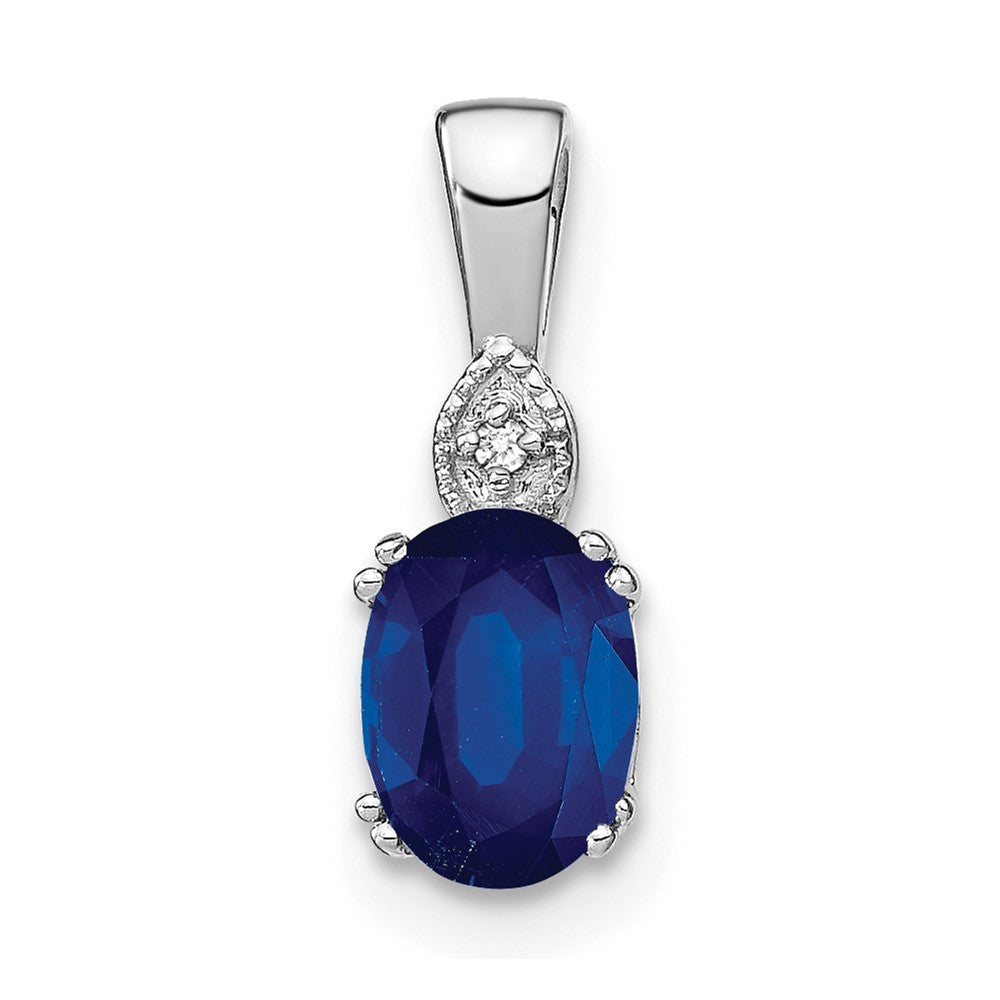 14k White Gold Oval Sapphire and Diamond Pendant