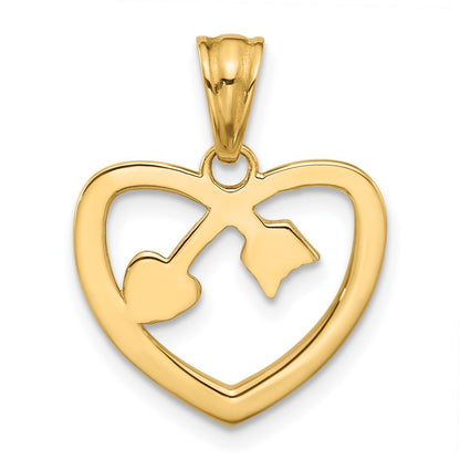 14k Yellow Gold with White Rhodium Diamond-cut Heart Arrow Pendant