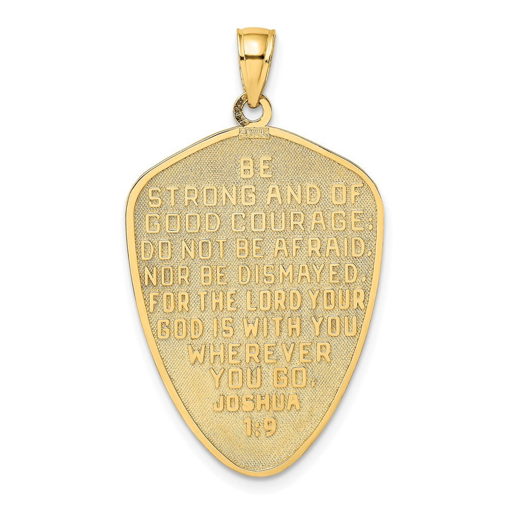 14k Yellow Gold Rhodium Cross Shield  Joshua 1:9 On Reverse Charm Pendant
