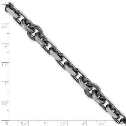 Sterling Silver Mens Antiqued Brushed Cable/Twisted Rolo Bracelet