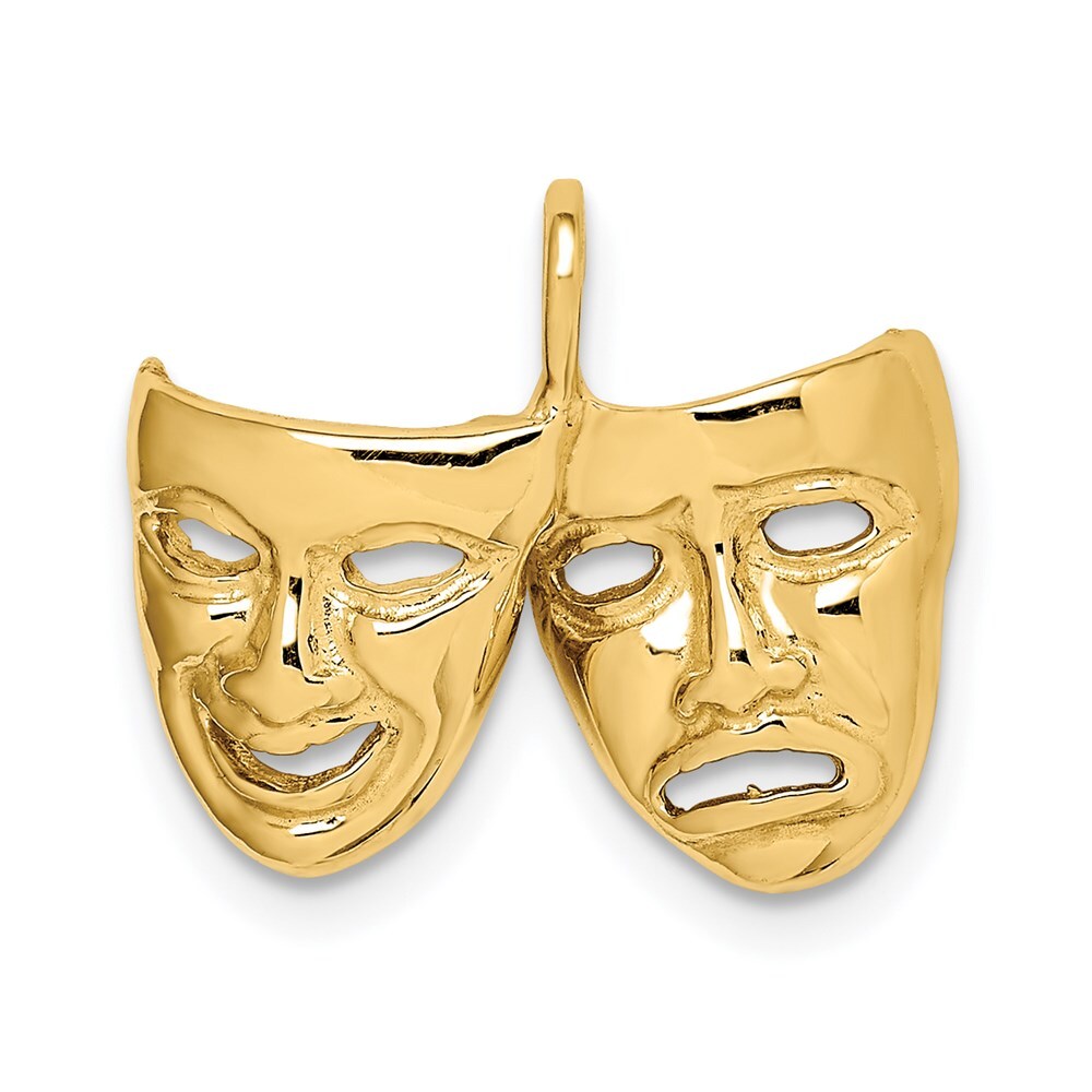 14k Yellow Gold Polished Comedy/Tragedy Theater Masks Pendant for Women
