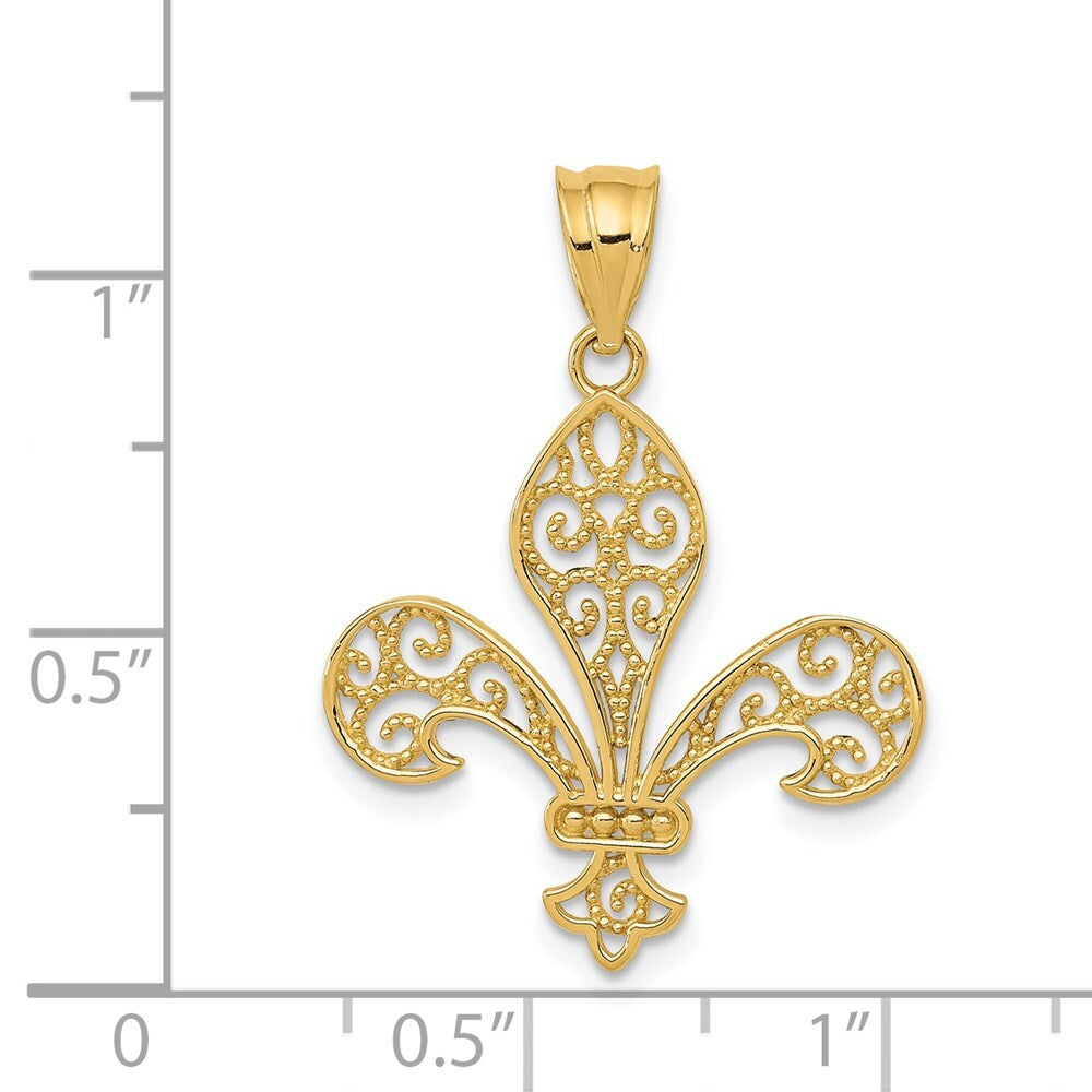 14k Yellow Gold Filigree Fleur de Lis Pendant for Women