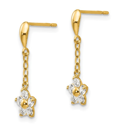 14k Yellow Gold Cubic Zirconia Children's Flower Dangle Earrings
