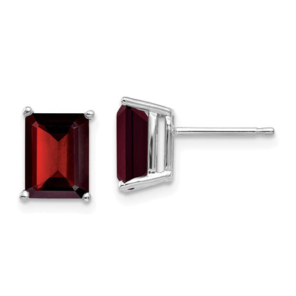 14k White Gold 8x6mm Emerald Cut Garnet earring Gift for Women
