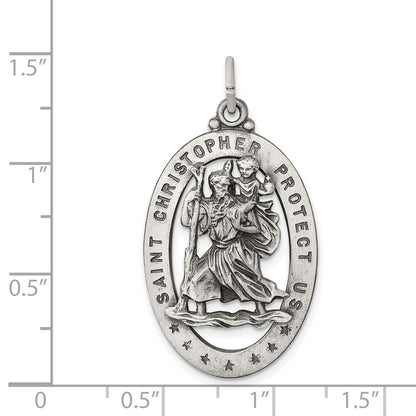 Sterling Silver Antiqued St. Christopher Medal Pendant