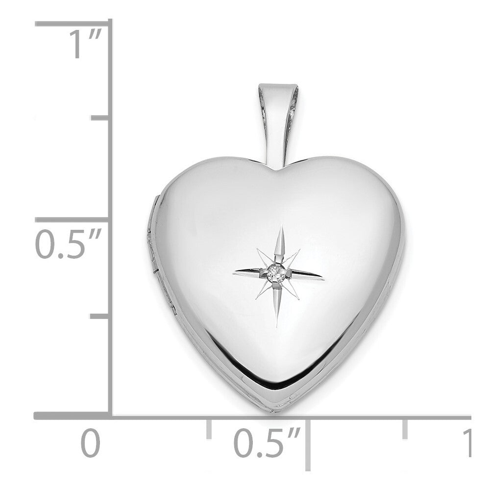 14k White Gold 16mm .01ct. Diamond Heart Locket Pendant for Women
