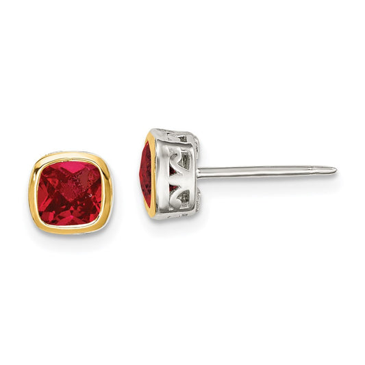 Sterling Silver Rhodium-plated with 14k Accent Created Ruby Square Stud Earrings