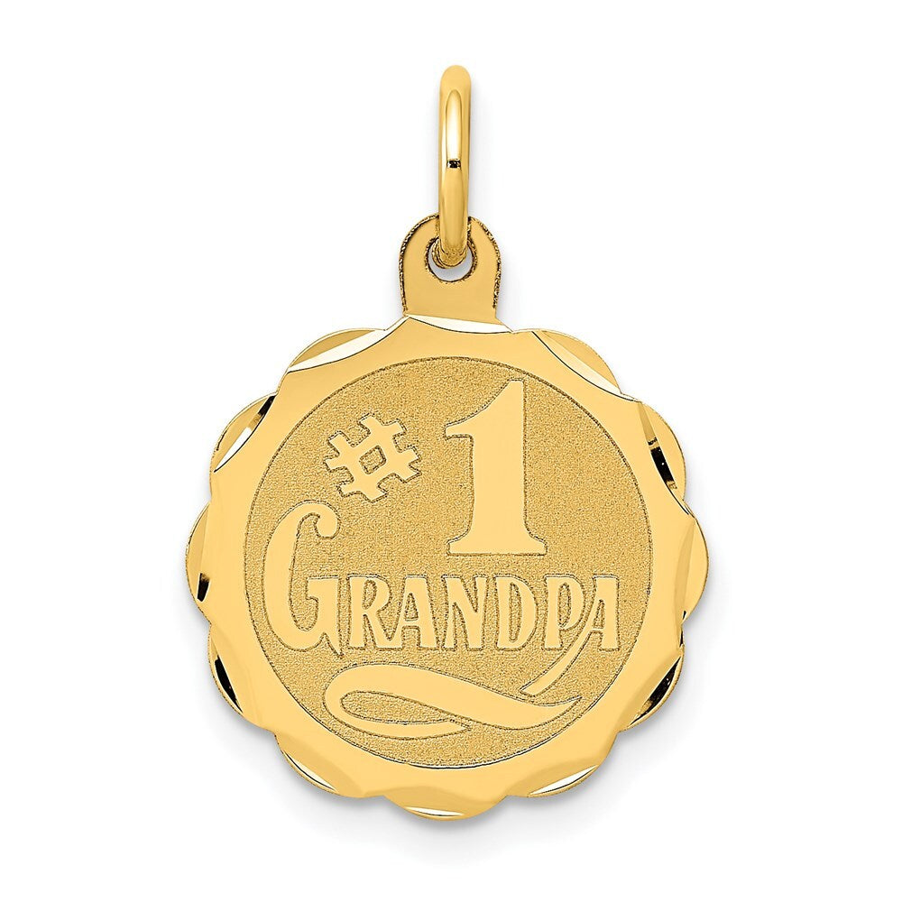 14k Yellow Gold #1 GRANDPA Disc Charm Pendant for Women