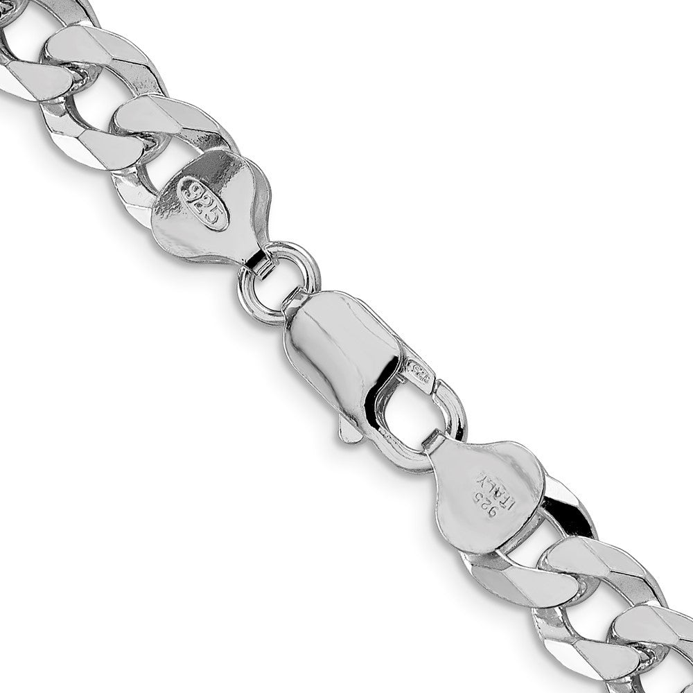 Sterling Silver Rhodium-plated 8.5mm Beveled Curb Chain Necklace