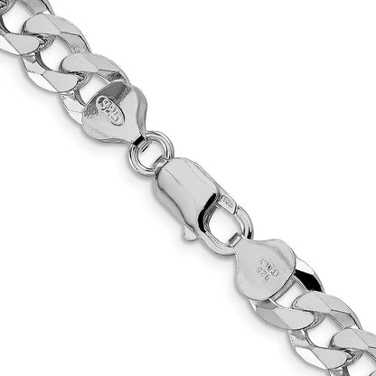 Sterling Silver Rhodium-plated 8.5mm Beveled Curb Chain Necklace