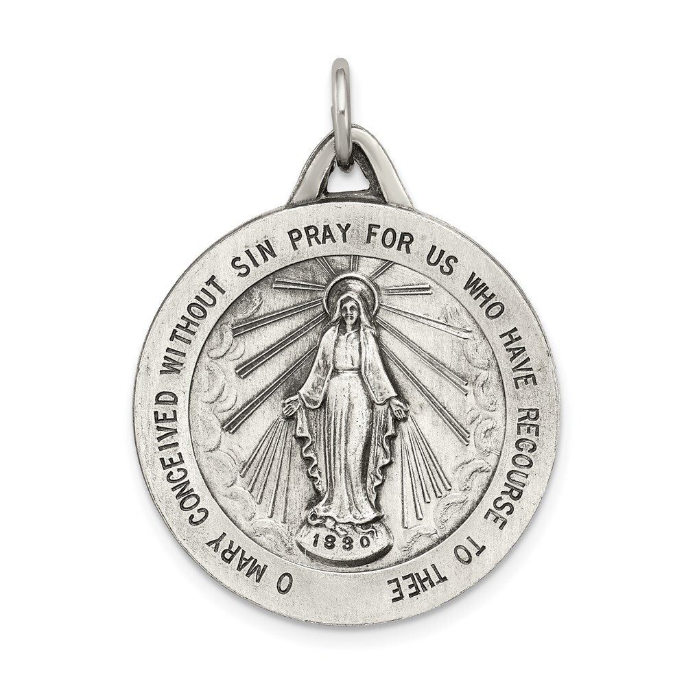 Sterling Silver Antiqued Miraculous Medal Pendant Holiday Gift for Women