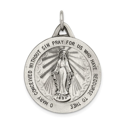 Sterling Silver Antiqued Miraculous Medal Pendant Holiday Gift for Women