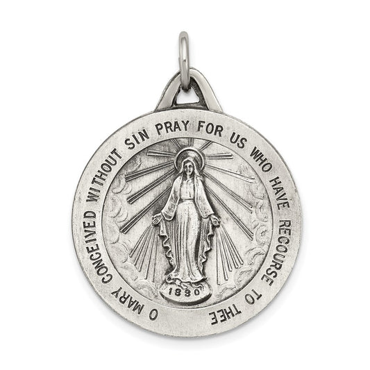 Sterling Silver Antiqued Miraculous Medal Pendant Holiday Gift for Women