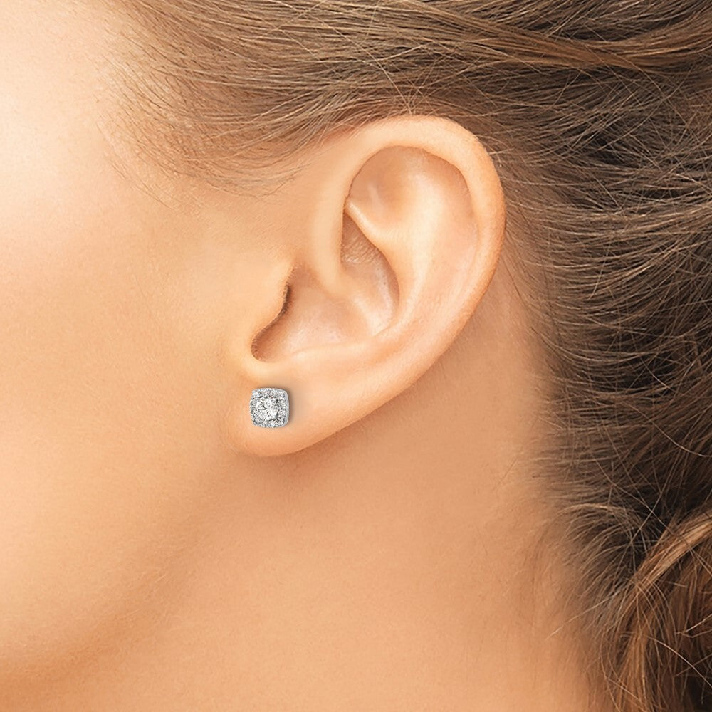 14k White Gold Square Cluster Diamond Stud Earrings
