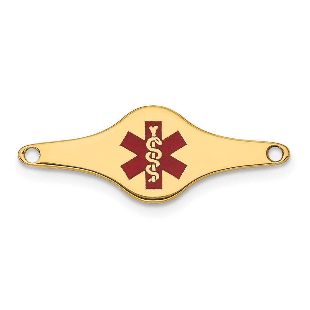 14k Yellow Gold 25x9mm Red Enameled Shaped Medical ID Plate