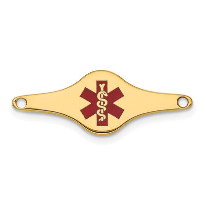 14k Yellow Gold 25x9mm Red Enameled Shaped Medical ID Plate