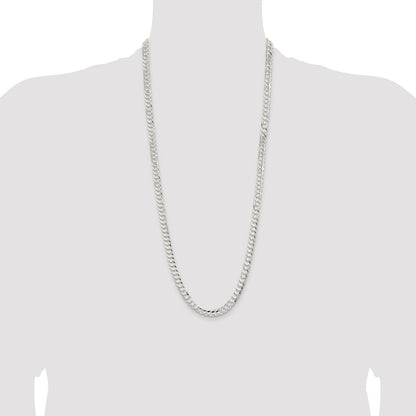 Sterling Silver Rhodium-plated 6.75mm Concave Beveled Curb Chain