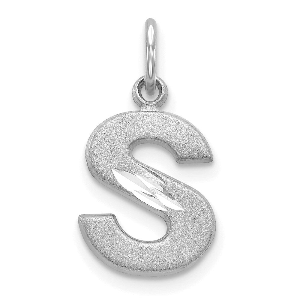 14k White Gold Satin Diamond-cut Letter S Initial Charm Pendant for Women
