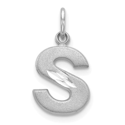 14k White Gold Satin Diamond-cut Letter S Initial Charm Pendant for Women