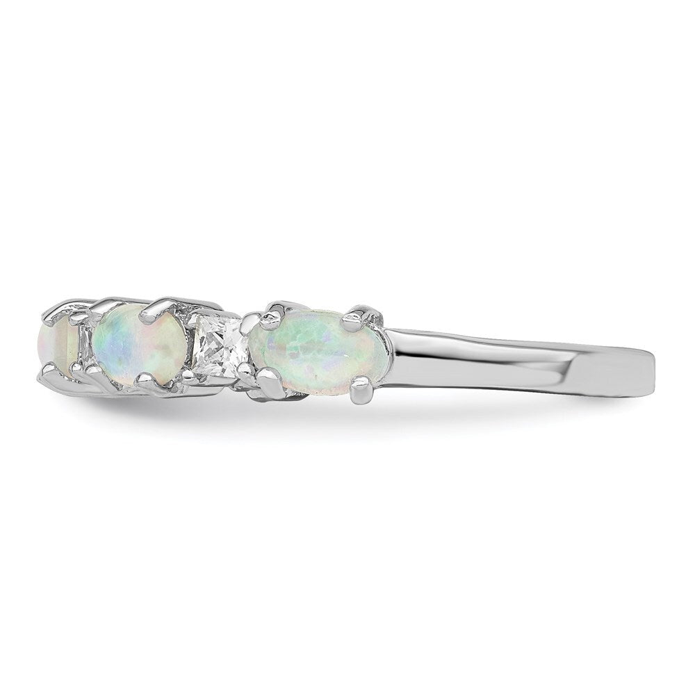 Sterling Silver Rhodium-plated Lab Created Opal and Cubic Zirconia Ring Size 6