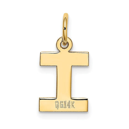 14k Yellow Gold Small Block Letter I Initial Charm Pendant for Women