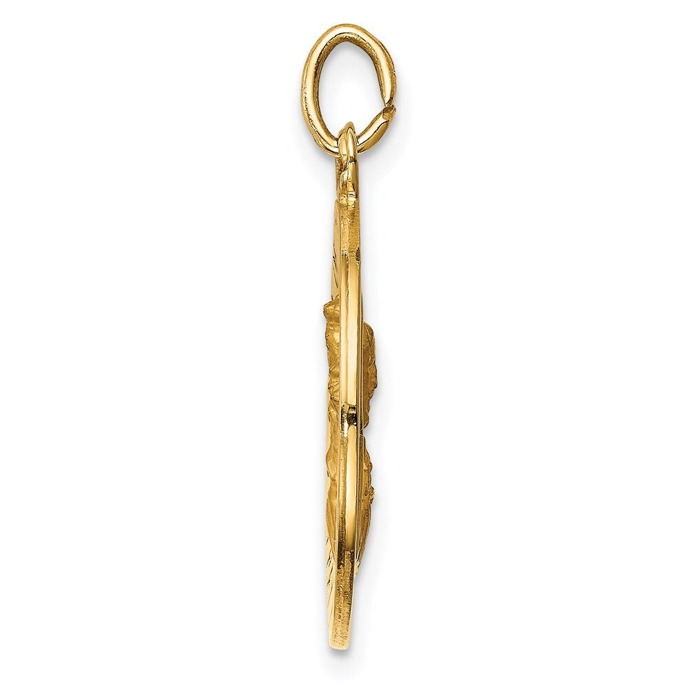 14k Yellow Gold Solid Small Queen Of Holy Scapular Reversible Medal Pendant