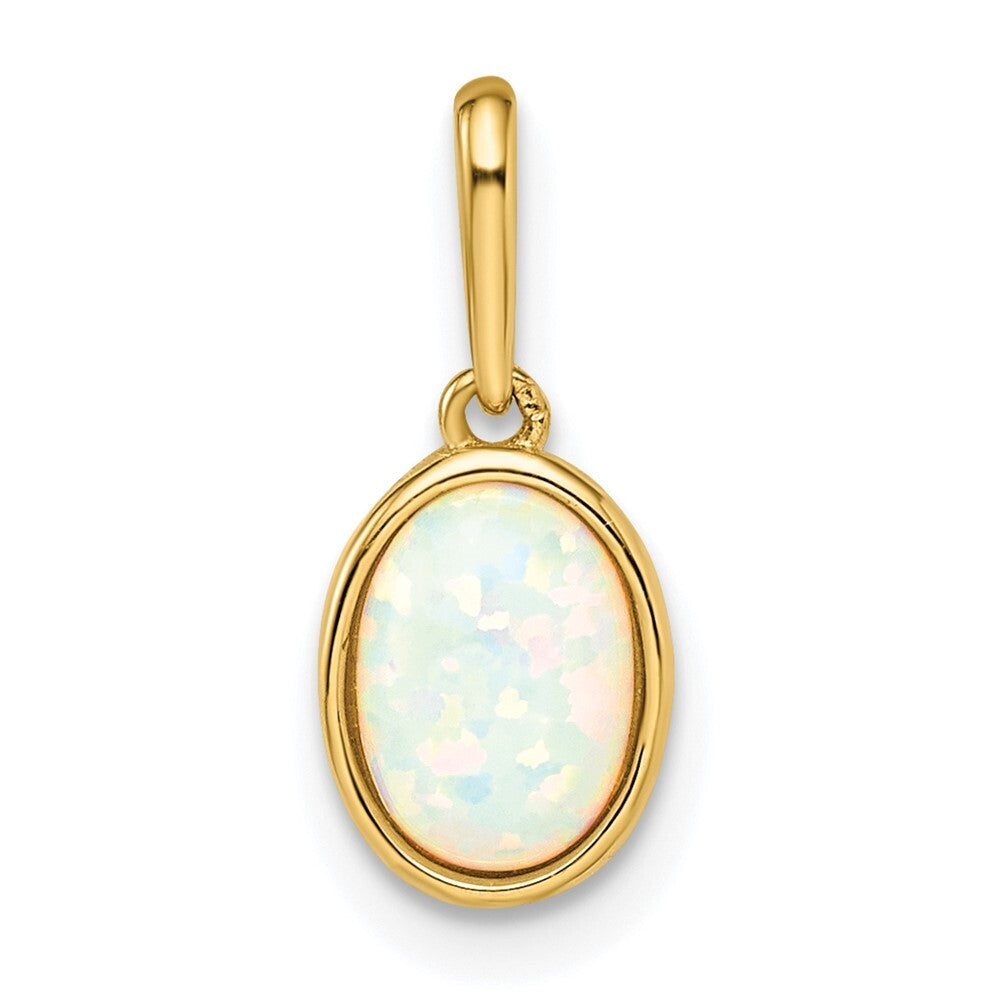 14k Yellow Gold Lab Created Opal Pendant for Women