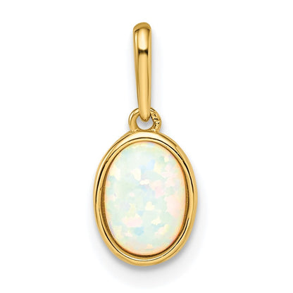 14k Yellow Gold Lab Created Opal Pendant for Women