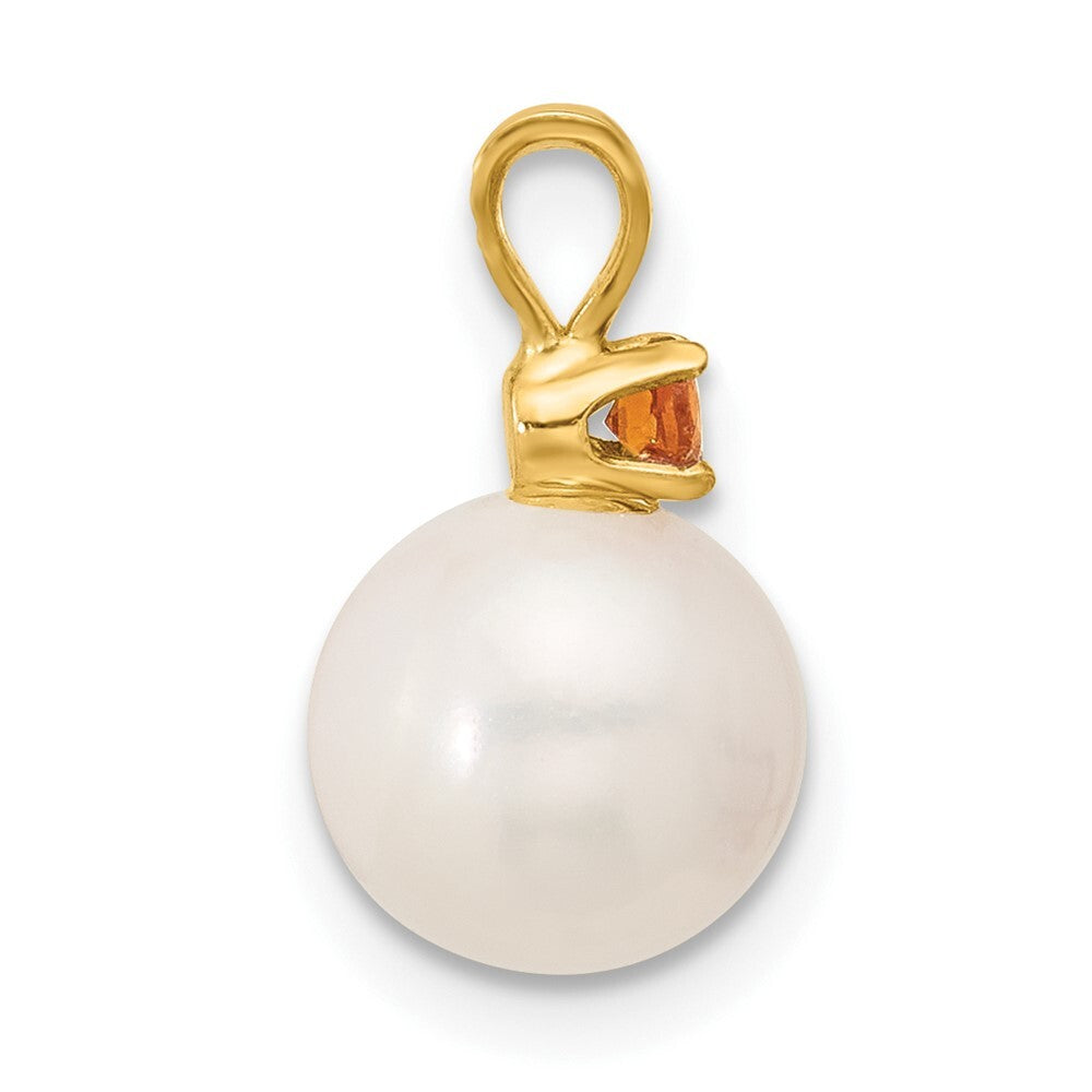 14k Yellow Gold 8-8.5mm White Round Freshwater Cultured Pearl & Citrine Pendant