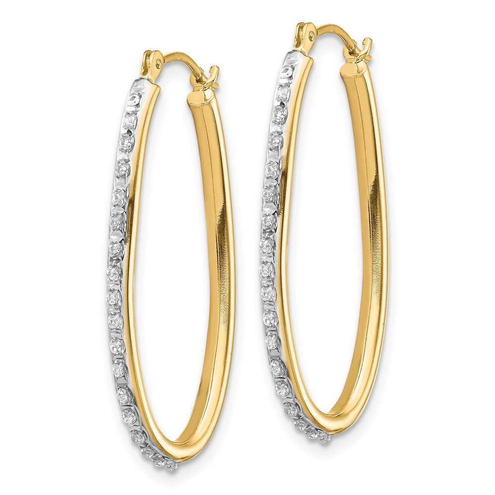 14k Yellow Gold Diamond Fascination Oval Twist Hoop Earrings
