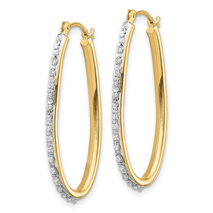 14k Yellow Gold Diamond Fascination Oval Twist Hoop Earrings