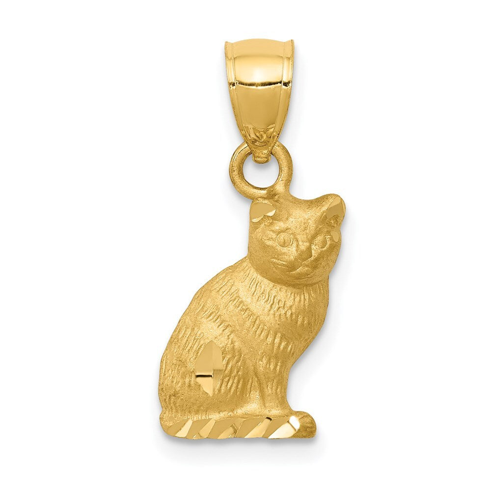 14k Yellow Gold Diamond-cut Cat Pendant for Women