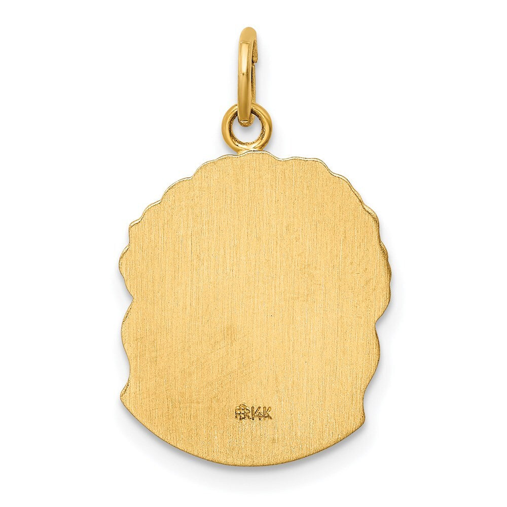 14k Yellow Gold Hollow Polished/Satin Medium Jesus Medal Pendant for Women