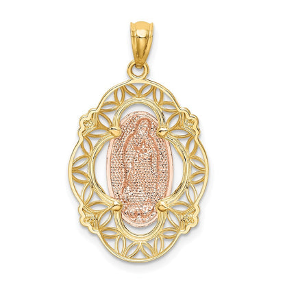 14k Two-tone Gold White Rhodium Guadalupe Medal Pendant for Women