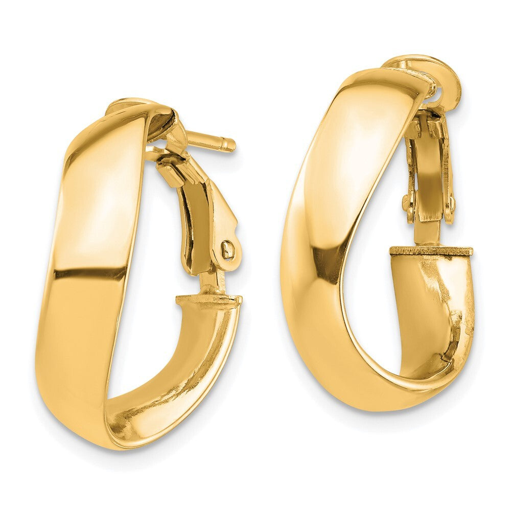 14k Yellow Gold High Polished 5mm Wavy Omega Back Hoop Earrings Gift for Women