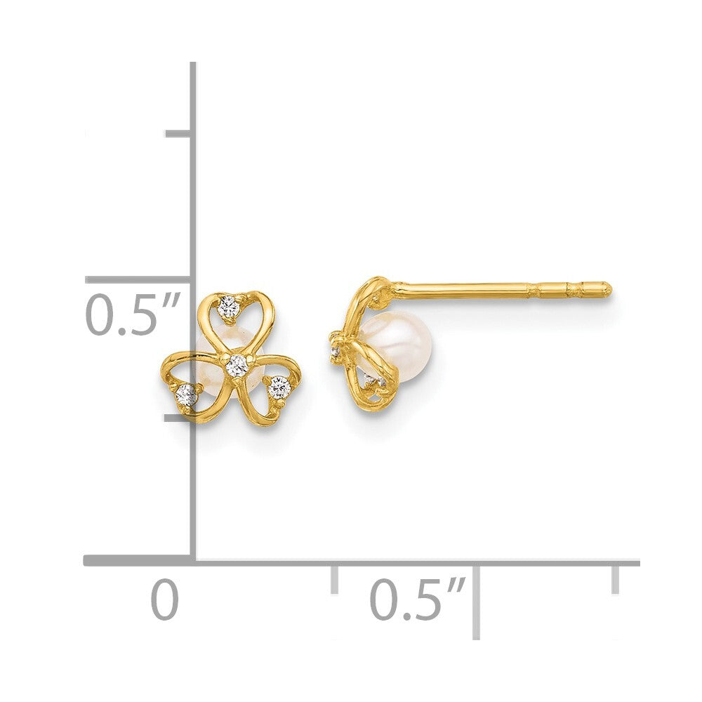 14k Yellow Gold Cubic Zirconia and Freshwater Cultured Pearl Stud Earrings