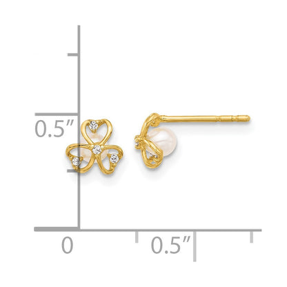 14k Yellow Gold Cubic Zirconia and Freshwater Cultured Pearl Stud Earrings