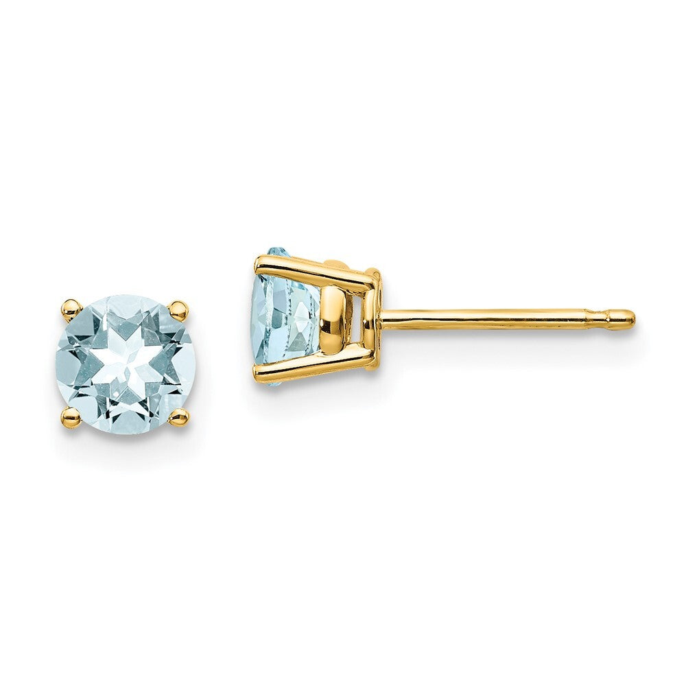 14k Yellow Gold Aquamarine Stud Earrings Gift for Women