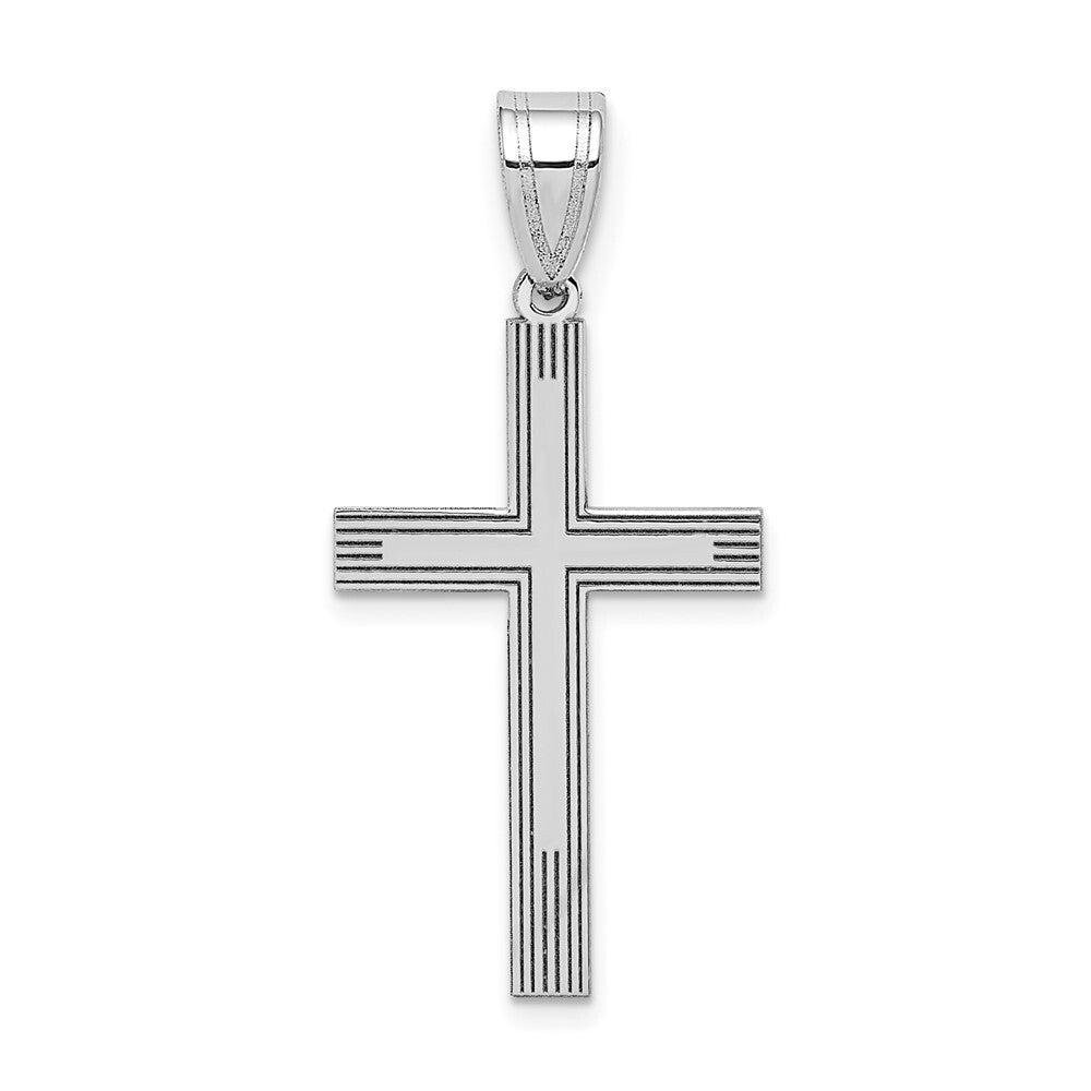 14k White Gold White Laser Etched Cross Charm Pendant for Women