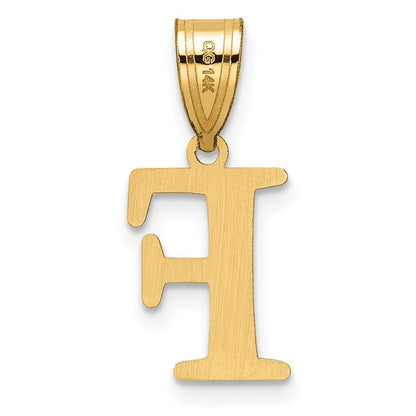 14k Yellow Gold Polished Etched Letter F Initial Pendant for Women