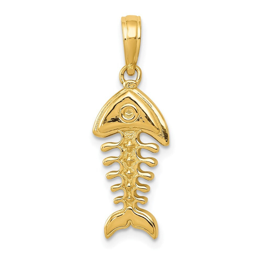 14k Yellow Gold Polished 3-D Fish Bone Pendant for Women