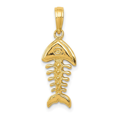 14k Yellow Gold Polished 3-D Fish Bone Pendant for Women