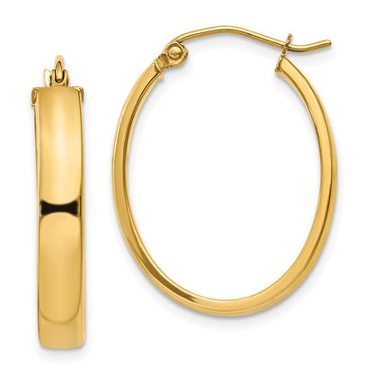 14k Yellow Gold Lightweight Oval Hoop Earrings Gift for Women