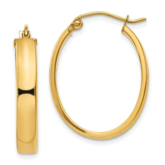 14k Yellow Gold Lightweight Oval Hoop Earrings Gift for Women