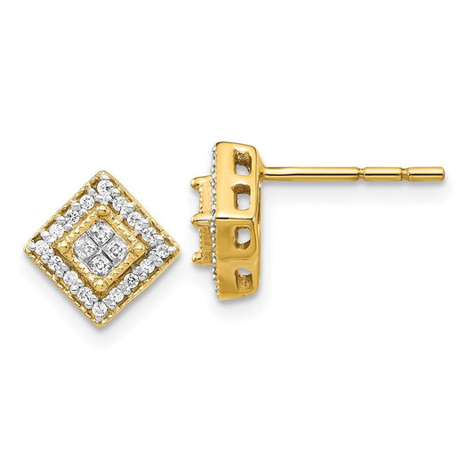 14k Yellow Gold Polished Diamond Stud Earrings