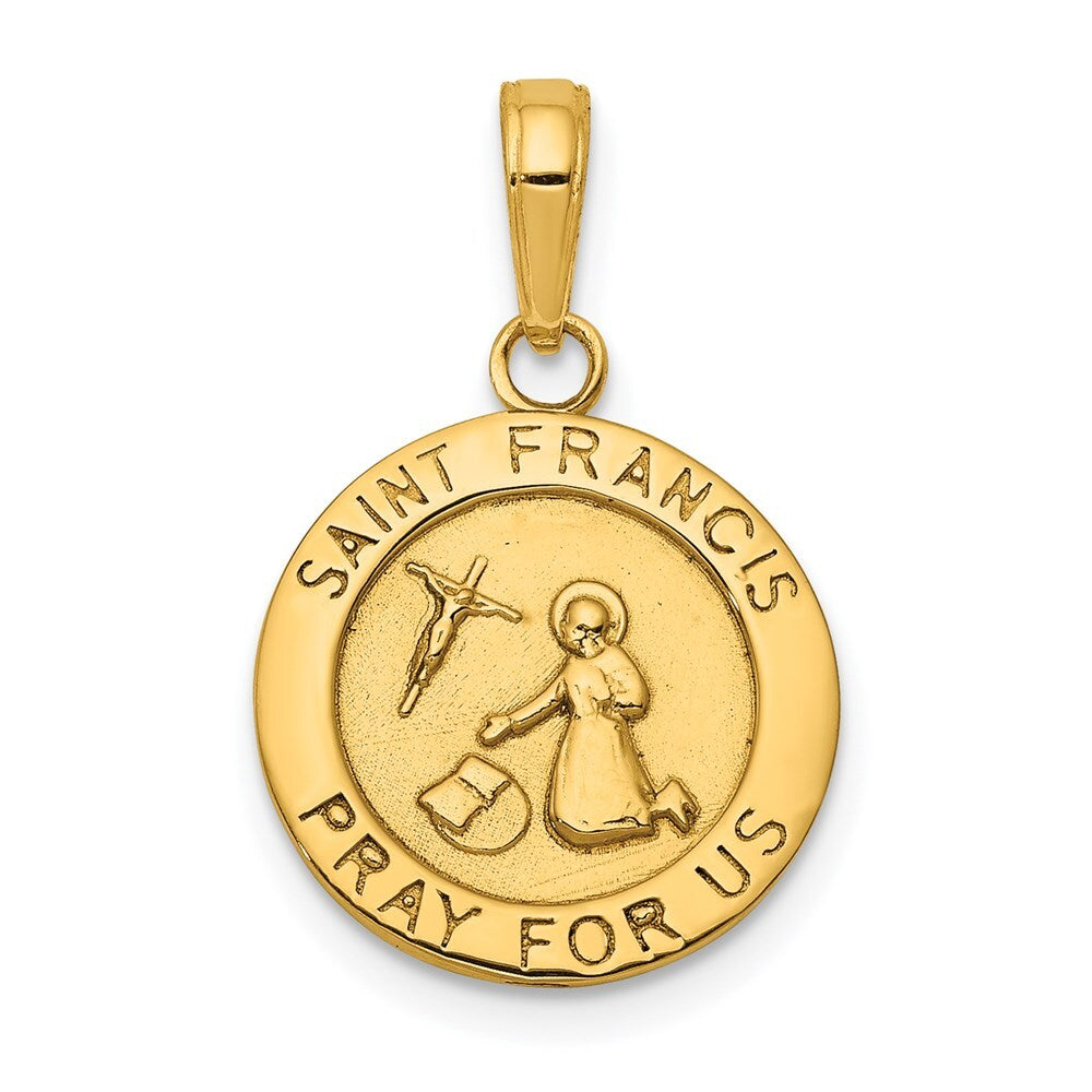 14k Yellow Gold Gold Satin And Polished Saint Francis Medal Pendant for Women