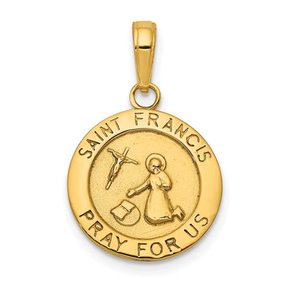 14k Yellow Gold Gold Satin And Polished Saint Francis Medal Pendant for Women