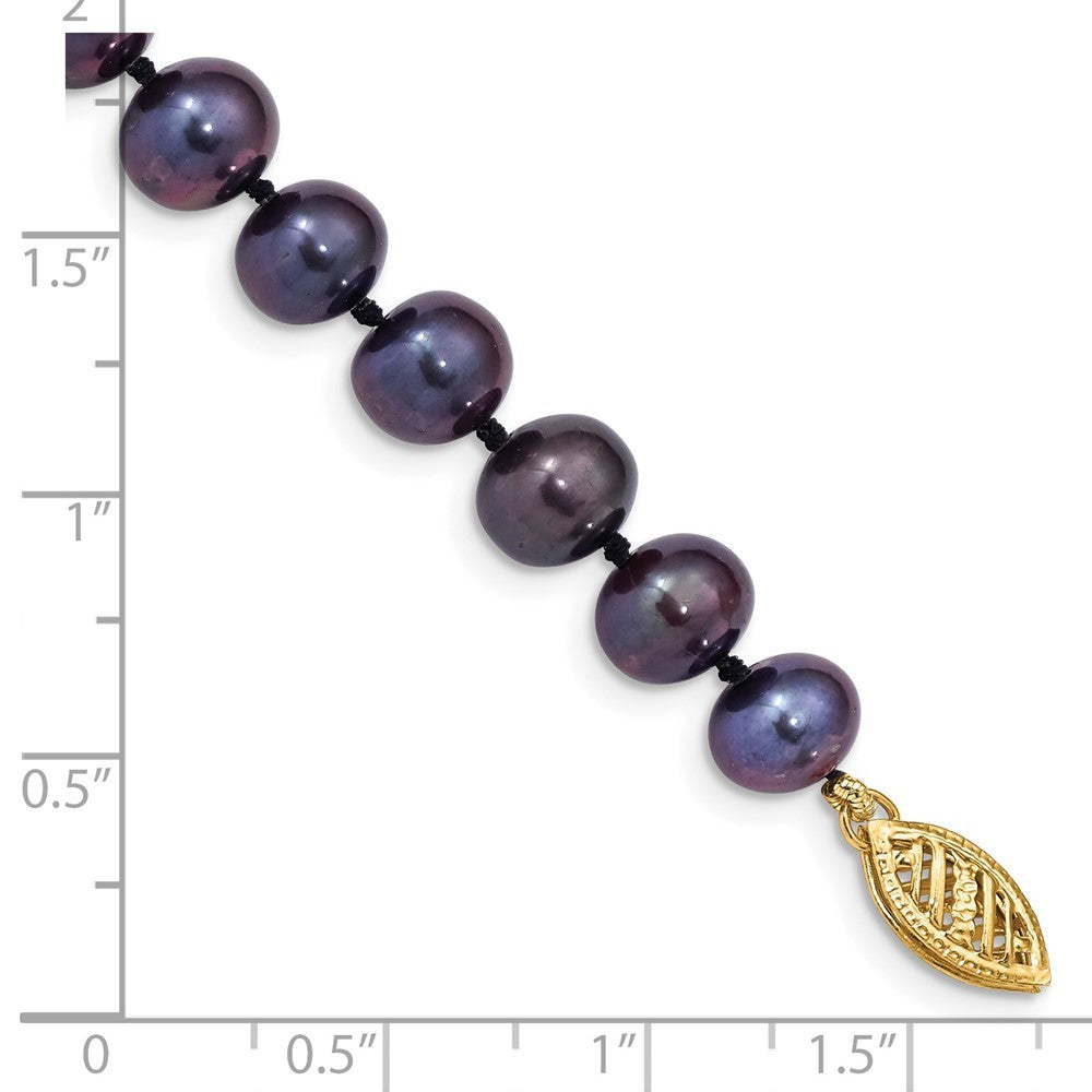 14k Yellow Gold 7-8mm Black Near-Round Freshwater Cultured Pearl 7.5" Bracelet